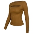 thumbnail image 4 of DuoJiaJ Women's Solid Color Sexy Tight Navelless Long Sleeve Half High Neck T Shirt Top Womenâs -Free Button-Down Shirts Brown, 4 of 5