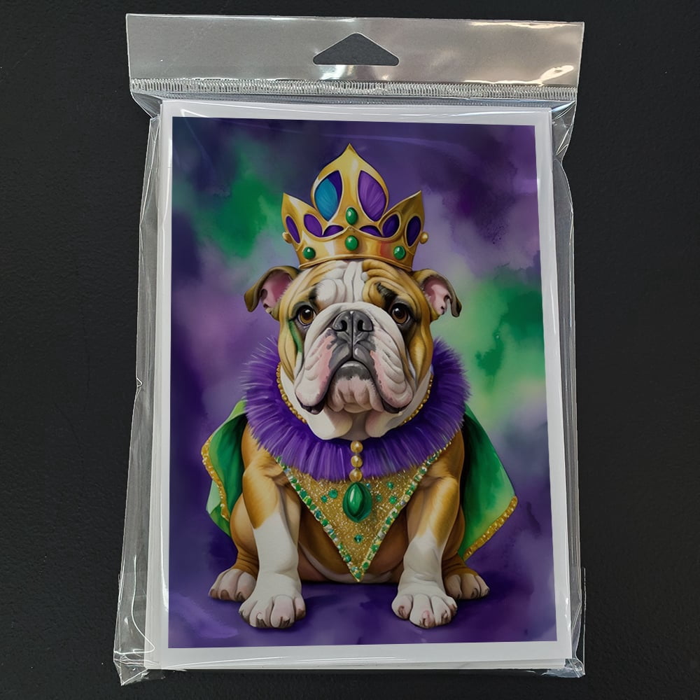 English Bulldog King of Mardi Gras Greeting Cards Pack of 8 7 in x 5 in