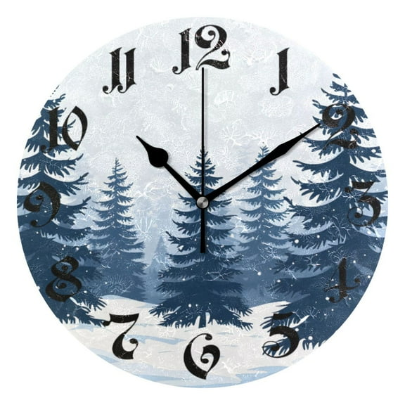 Silent Wall Clock Trees Forest Landscape 10" Non-Ticking Battery Clock Rustic Retro Home Decorative for Living Room Kitchen Bathroom