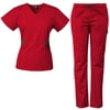 Medgear 12-Pocket Women's Scrub Set with Silver Snap Detail & Contrast Trim, Red, 2X-Large