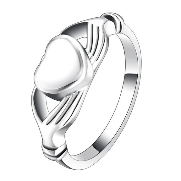 Anavia Heart in Hands Cremation Urn Ring Silver Stainless Steel Keepsake Memorial Ashes Ring - Size 6