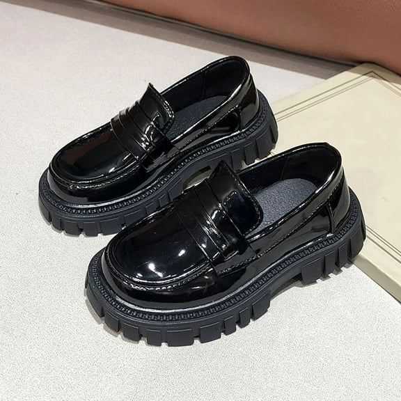 Miqool Girl's Loafers Slip On Chain Shoes Round Toe School Uniform Dress Flats