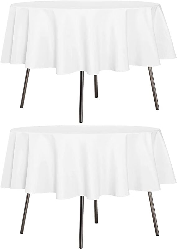 LUSHVIDA 2 Pack White Tablecloths 70 inch Round Table Cloth Polyester