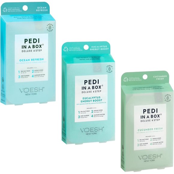 Pedi Trio Frais en 4 Étapes - Lot de Trois, Rafraîchissement de l'Océan, Regain d'Énergie à l'Eucalyptus et Fraîcheur Concombre