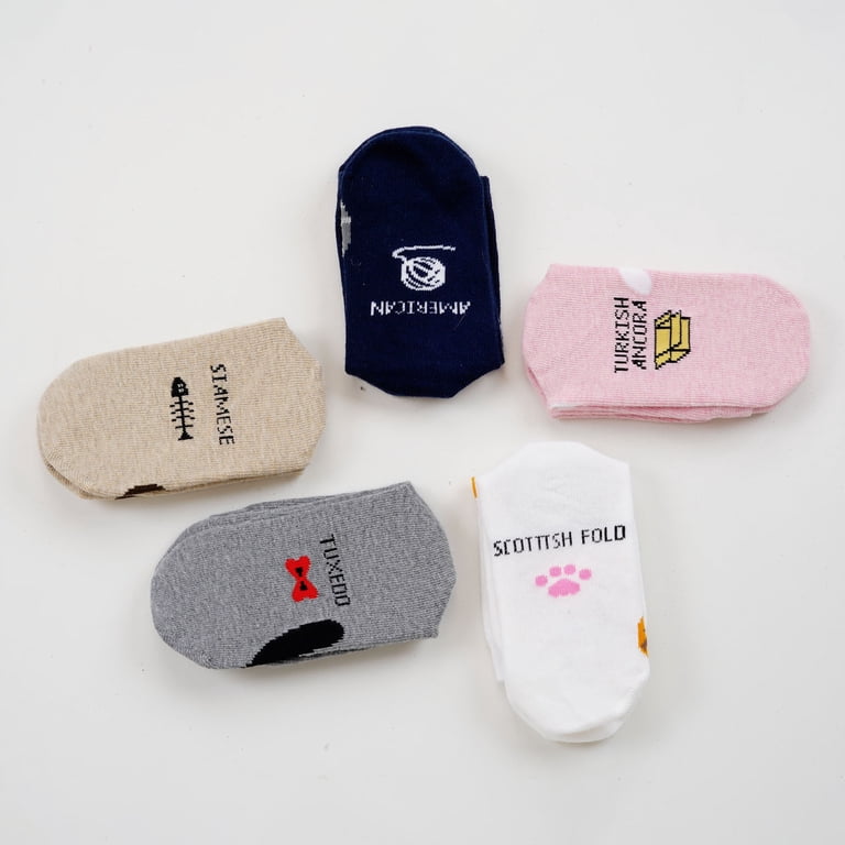 AMITOFO Girls Crew Socks with Cat Design, 5-Pack photo 2