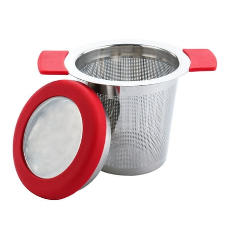 

TOYMYTOY Stainless Steel Tea Strainer with Lid Silicone Handles Tea Infuser Filter with Cover Kitchen Supplies (Red)