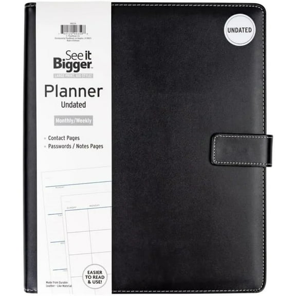 See It Bigger Padfolio Planner, Large (10" x 11.5"), Black, UNDATED