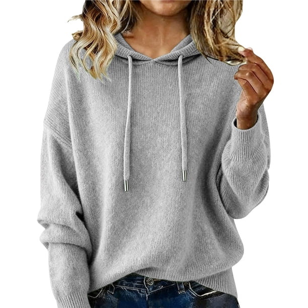 Suéteres de mezcla de Cachemira for mujer, sudaderas con capucha de lana suave con cuello redondo, jersey de punto acogedor con cordón for Otoño e Invierno 2026