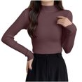 thumbnail image 4 of DYTTDG Women's Mock Neck Ribbed Knit Long Sleeve Top | Solid Slim Basic Pullover Soft Stretch Layering Shirt for Spring Fall Daily Wear, 4 of 8