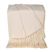 Parkland Collection Premium Cream Color Cotton Throw For Sofa And Living Space With Tassels