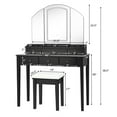 thumbnail image 3 of Costway Vanity Table Stool Set Large Tri-folding Lighted Mirror 6 Drawer Dresser Black, 3 of 10