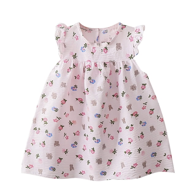 Odeerbi Niñas Verano Algodón Vestido Tanque Floral Volantes Vestido Sol Sin Mangas Transpirable Vestido Princesa