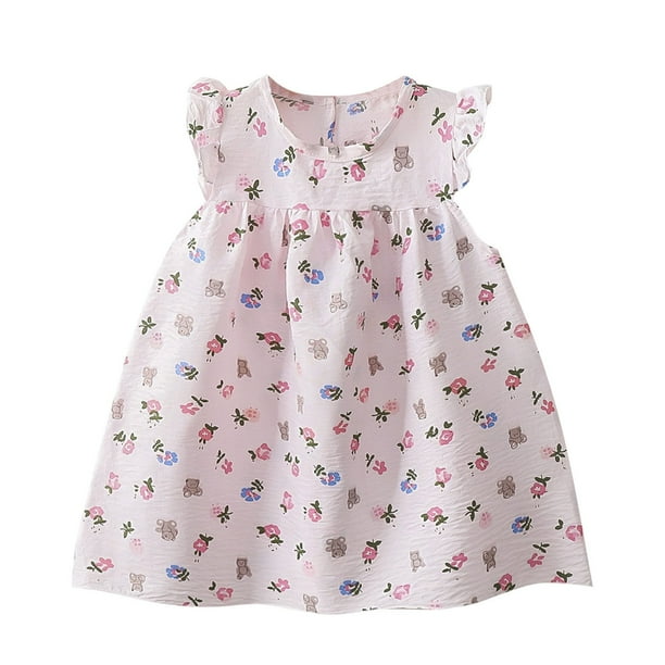 Odeerbi Niñas Verano Algodón Vestido Tanque Floral Volantes Vestido Sol Sin Mangas Transpirable Vestido Princesa