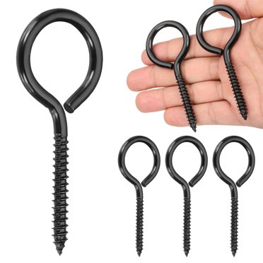 4 Pack Screw Eyes, M6x90mm  304 Stainless Steel Heavy Duty Eye Bolts Screw, Black