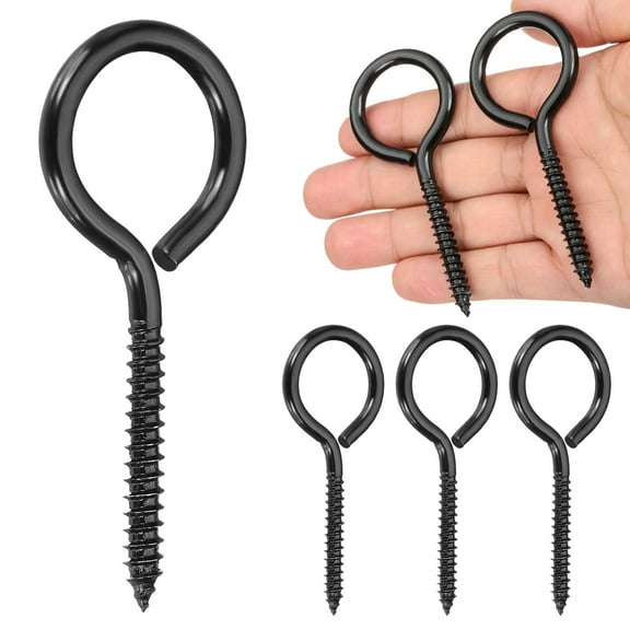 4 Pack Screw Eyes, M6x90mm 304 Stainless Steel Heavy Duty Eye Bolts Screw, Black