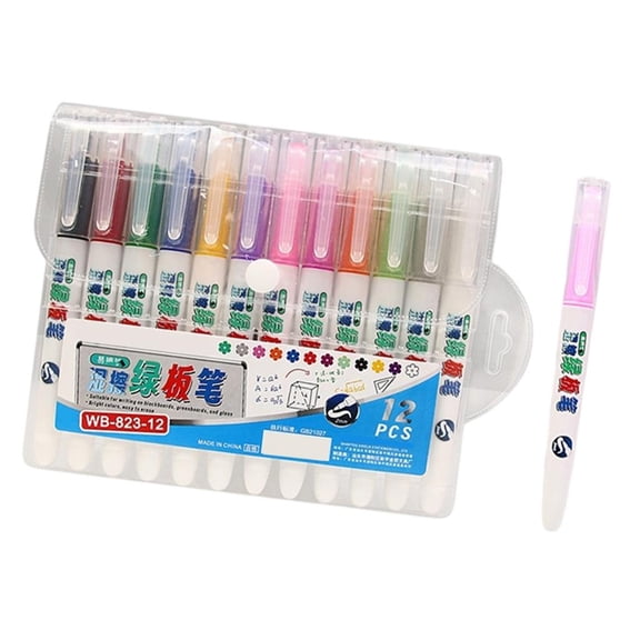 LUVNIMB Glass Writing Markers 12 Assorted Color, Wet Erase Chalk Pens, 2MM Tips, Bright Notice Tools for Shops, Homes, Students,
