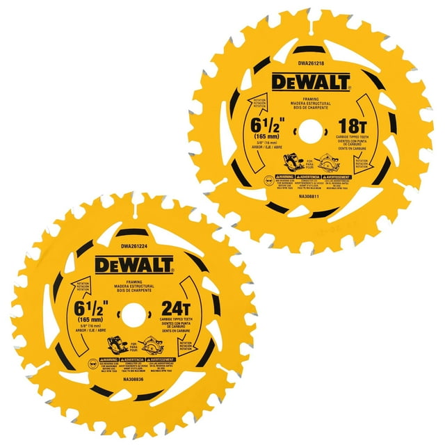 Hoja de sierra circular DEWALT DWA2612CMB 18T y 24T 6-1/2 pulgadas, paquete de 2