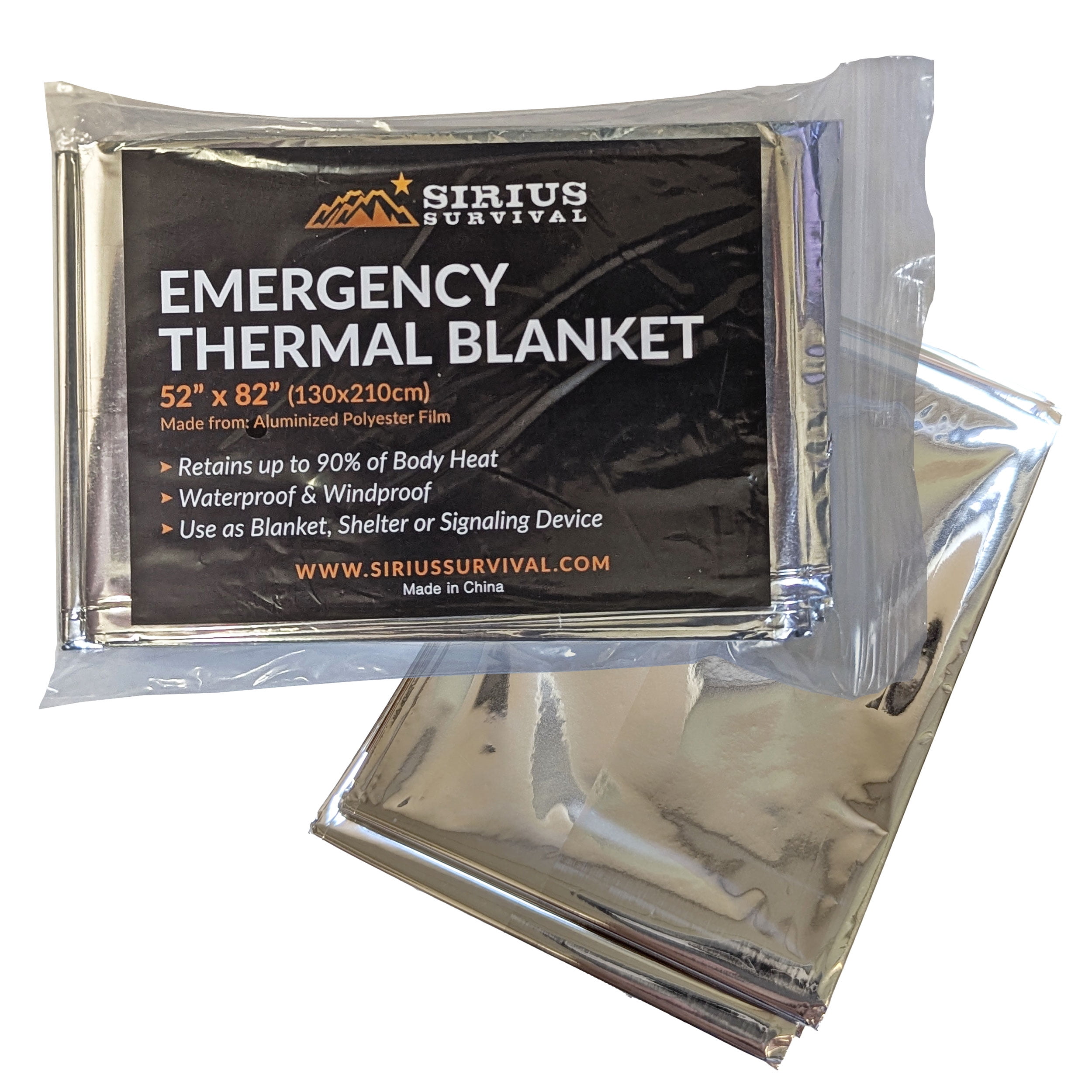 ThermaSave Reversible Emergency Blanket - Reflective Survival Heat Shield, 51" X 82", Multi-Pack Options