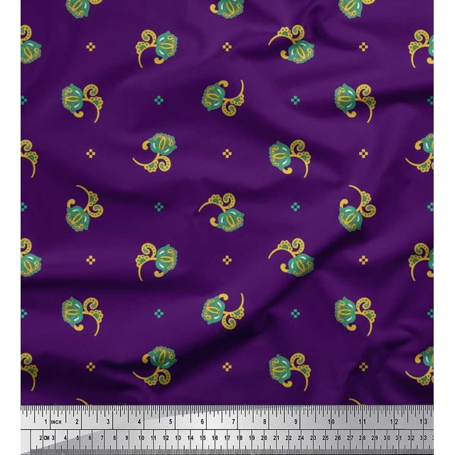 Soimoi polyester Crepe Fabric Square & Floral Artistic Printed Fabric 1 Yard 52 Inch Wide
