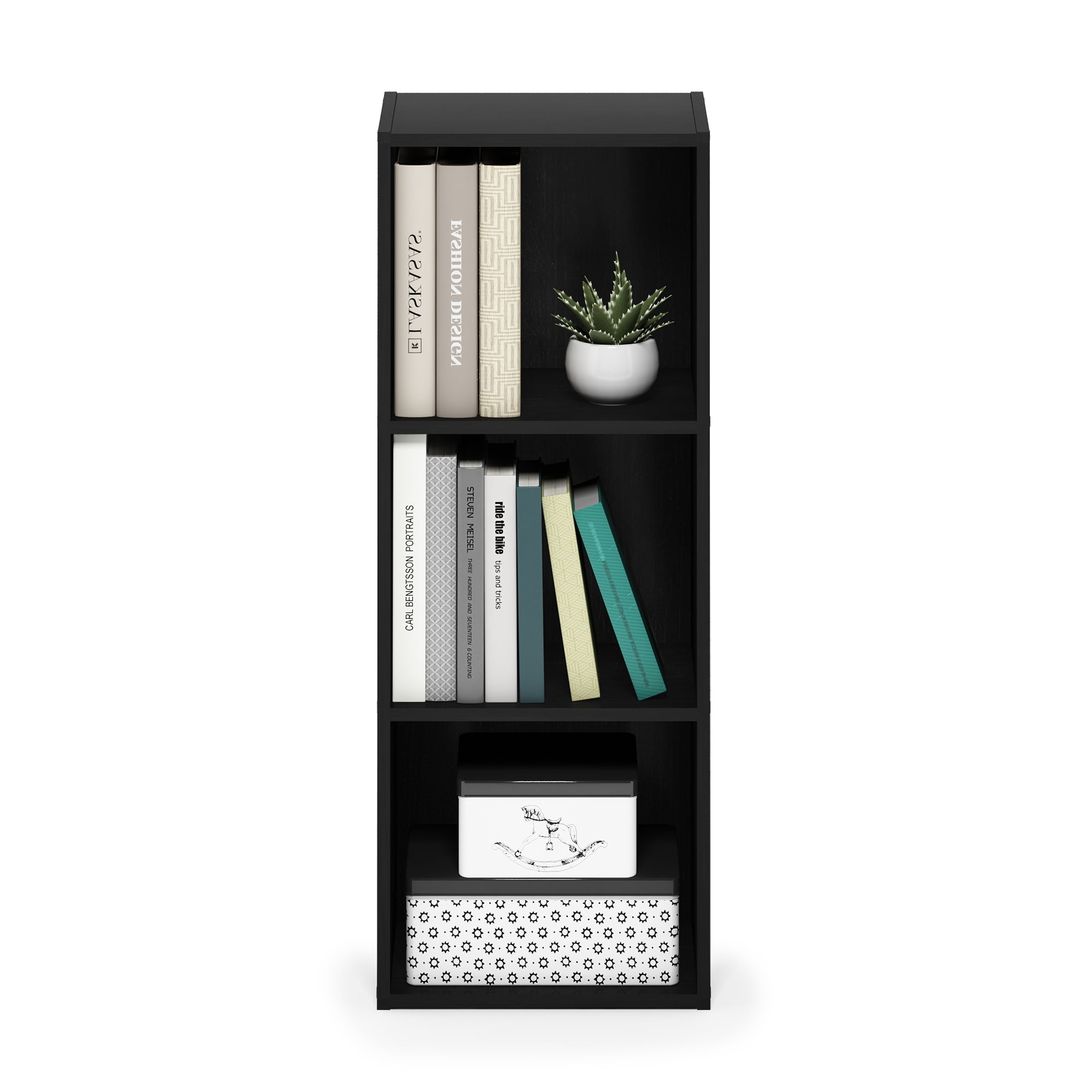 Furinno LUDER Book Shelf, 5-Cube Bookshelf, Tool Free Assembly Bookcase with Open Shelves, 9.4 x 19.7 x 31.5, Floor Standing, for Living Room, Bedroom, Home Office, Darkwood