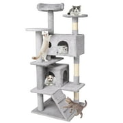 Tour d'arbre à chat de 50 pouces, condo à plusieurs niveaux, perchoir en peluche avec poteaux à gratter pour chatons, meubles de jeu pour maison d'animaux de compagnie