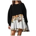 thumbnail image 2 of DecSea Robe Chandail en Molleton Patchwork Surdimensionnée pour Femmes Manches Longues Épaules Tombantes Col Rond Plissée Mini Robe à Blocs de Couleur, 2 of 5