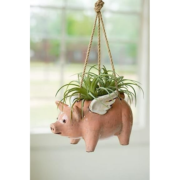 CDV2243 Ceramic Hanging Flying Pig Planter$$Garden & Patio