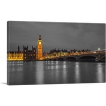 ARTCANVAS Big Ben London Bridge England Thames River Canvas Art Print - Size: 26" x 18" (0.75" Deep)