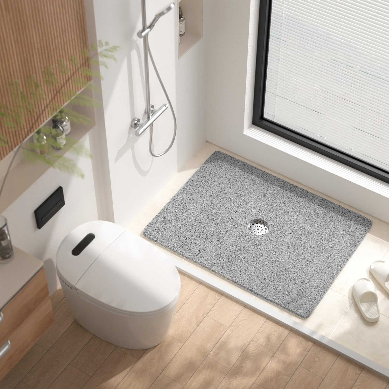 UniVerse Shower Mat,32 x 24 Inch Non Slip Bath Mat for Tub, Soft PVC Loofah Bathtub Mats with Drain Holes, Quick Drying Bathroom Stall Floor Mat, Bathroom Accessories Without Suction Cup, Grey