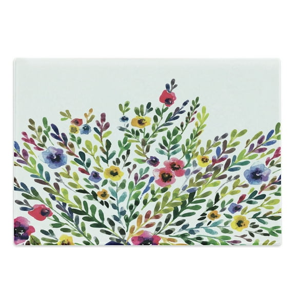 Botanical Cutting Board, Romantic Bouquet of Watercolor Style Flowers Burgeoning Nature Theme, Decorative Tempered Glass Cutting and Serving Board, Large Size, Multicolor, by Ambesonne