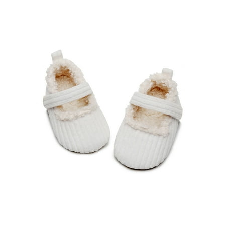 

Rockomi Infant Princess Shoe Plush Lined Crib First Walking Flats Toddler Non-slip Comfort Shoes Lightweight Magic Tape Mary Jane White Rubber Sole 5C