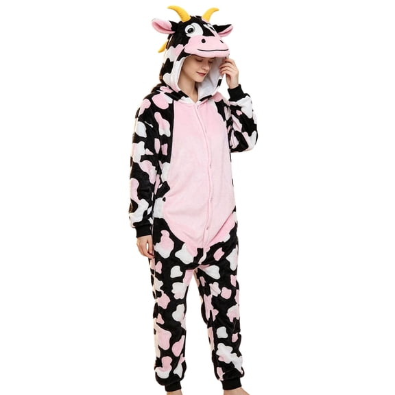 Gunia Kids Cow Outfit Plush Hooded Romper Jumpsuit For Halloween Costume Dress Up Party Pajamas Onesie,Size Cute