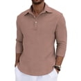 thumbnail image 2 of DPTALR Men's Casual Vacation Solid Color Button-down Collar Stylish Three-quarter Sleeve Shirt,Pink, L, 2 of 9