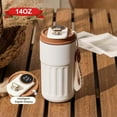 thumbnail image 2 of Travel Coffee Mug, Smart Sensing Intelligent Display, 14 Oz Insulated Travel Coffee Mug, Summer Cold Storage Portable Car Stainless Steel Water Cup, White-Brown, 2 of 8