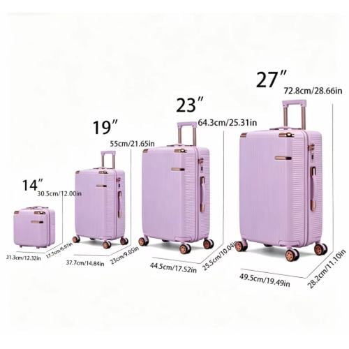 4-Piece Lightweight ABS Hard Shell Luggage Set with 360° Dual Spinner Wheels & Built-In Combination Lock, Scratch-Resistant Modern Travel Suitcase, Purple