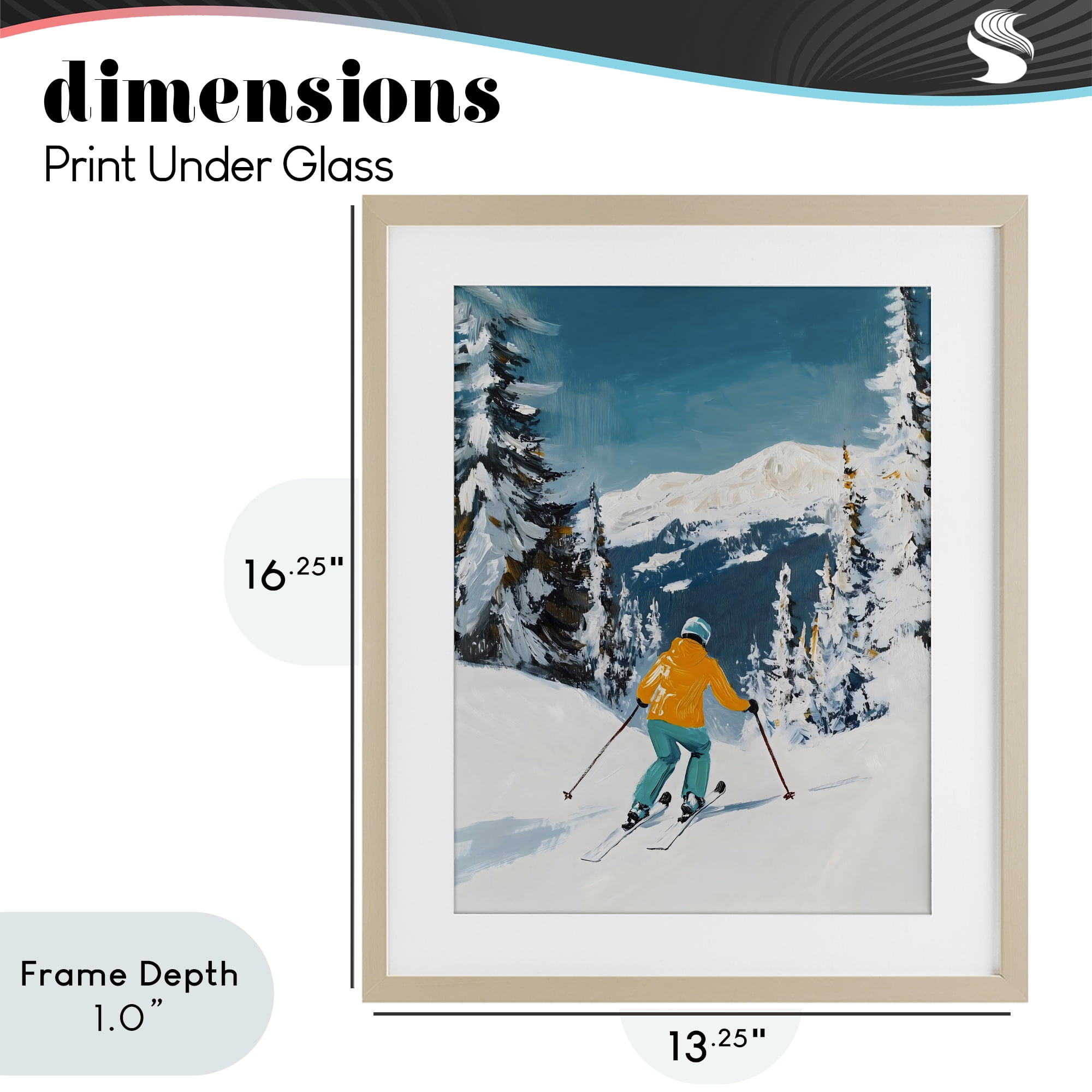 Stupell Industries Downhill Skier on Mountain Birch Framed Print Under Glass, design by The Prints Vibe