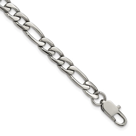 Auriga Fine Jewelry Stainless Steel Polished 6mm 8 inch Figaro Chain 8 inch Men s Bracelet