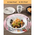 thumbnail image 3 of 13 Inch Round Placemats Set of 6, Pink Gnomes Christmas Non Slip Heat Insulation PP Table Mats, Xmas Tree Gifts Winter Snowflake Birds Washable Place Mats for Kitchen Dining Party Table Decor, 3 of 7