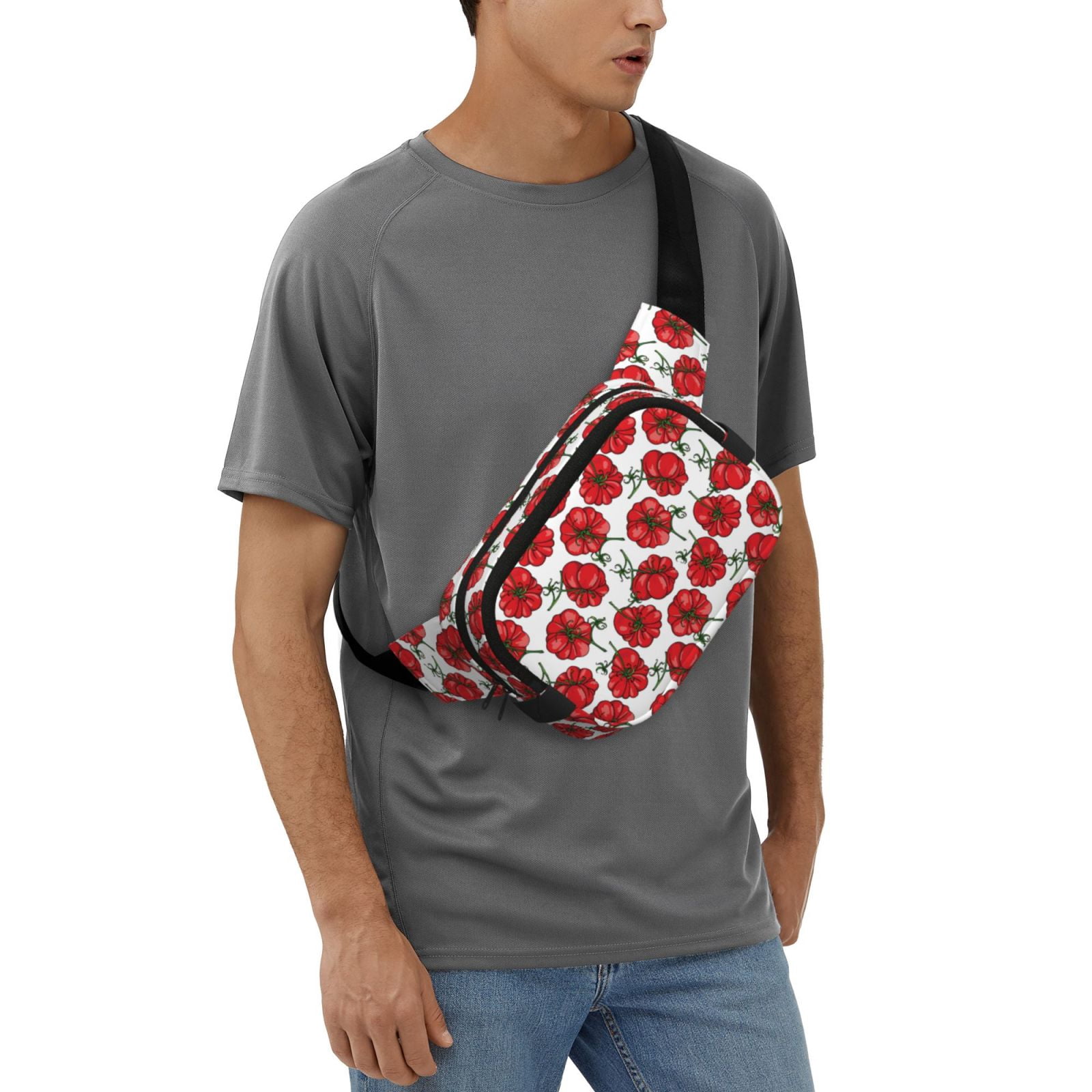 Picia Hand Drawn Tomatoes Print Square Double-Layer Waist Bag Mini Adjustable Waist Belt Bag Exercise Running Travel Hiking