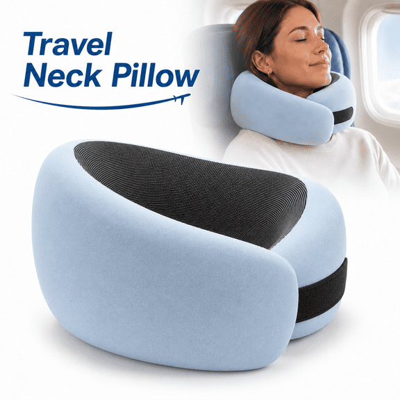 MORAVE Max Blue Premium Memory Foam Travel Neck Pillow, Ergonomic 360° Support Neck Pillow Travel Essentials for Plane Car Train Home
