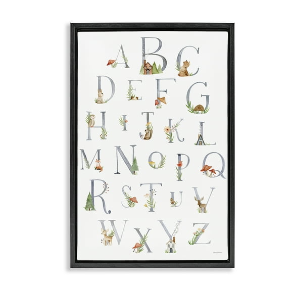 Stupell Industries Soft Cottage Alphabet Town & City Painting Black Floater Framed Art Print Wall Art, 17 x 25