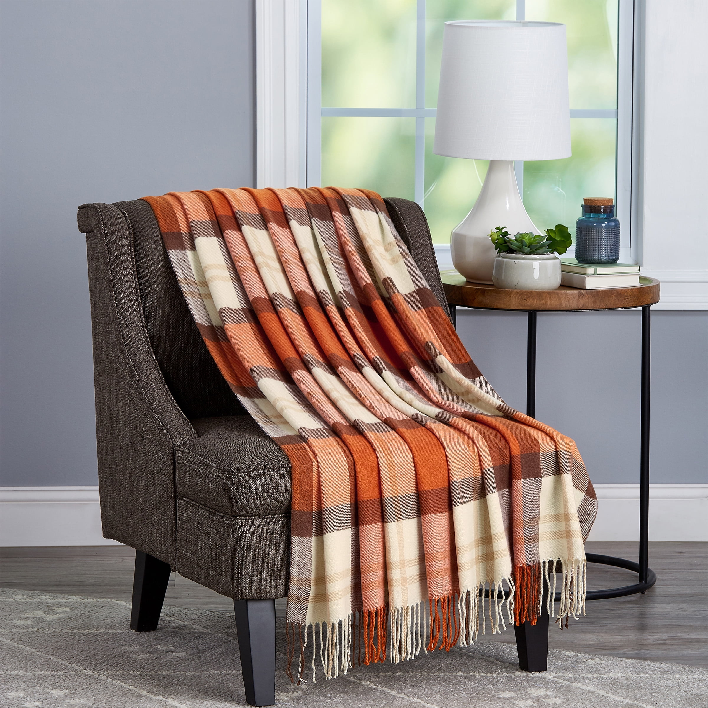 Super Soft Oversized Vintage Style Plaid Throw Blanket by Somerset Home