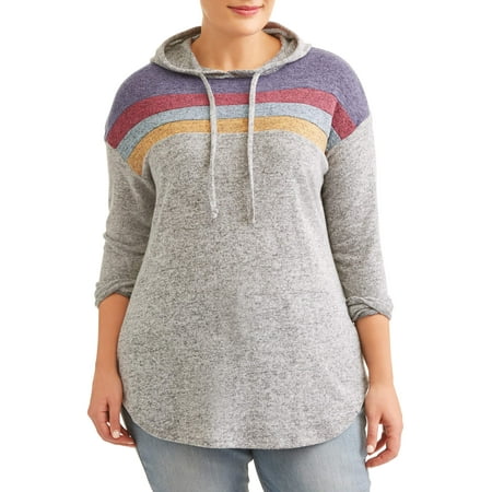 Juniors' Plus Size Rainbow Brushed Hacci Hoodie