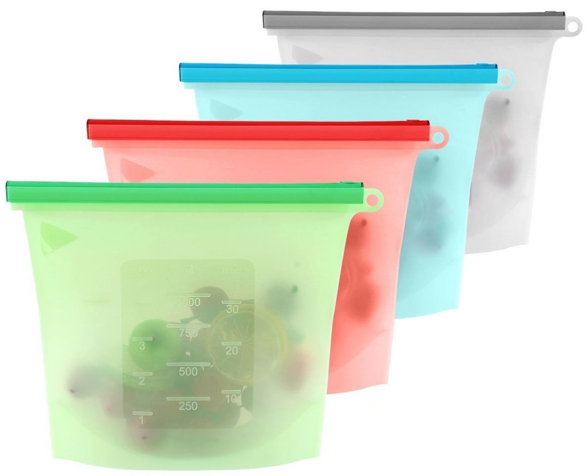 Reusable Silicone Food Storage Bag Set of 3 - Large Size 50 oz - Airtight Zip