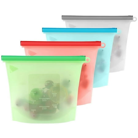 4-Pack Reusable Silicone Food Bag | Airtight Seal Storage Container | Reusable Sandwich, Snack, Sous Vide, Leftovers, Baby Food (Best Sous Vide Container)