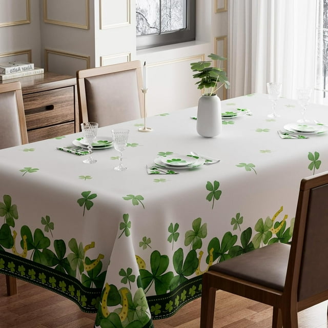 Nappe Carrée Lavable en Forme de Trèfle Vert pour la Saint-Patrick pour Décoration de Table à Manger Intérieure Extérieure Fête à la Maison 60x60 Pouces