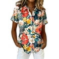 thumbnail image 2 of Hawaiian Shirts Women Hawaii Tshirt Cool Floral Tropic Print Graphic Tees Tops Button Up Summer Vacation Shirt Red M, 2 of 5
