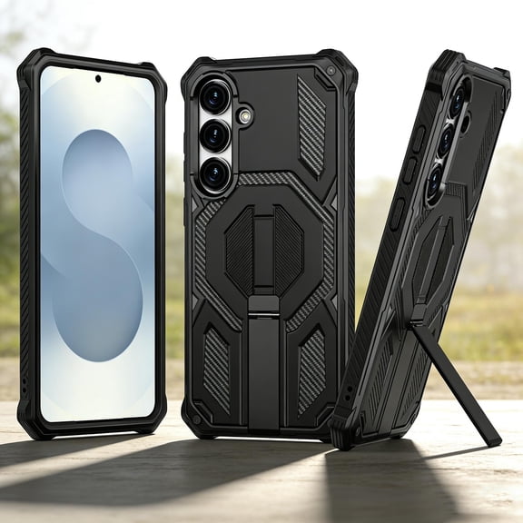 for Samsung Galaxy S26 Case with Kickstand, Magnetic Car Mount Support, Triple-Layers Rugged Drop Protection Case, Heavy Duty Shockproof Cover with Bracket for Samsung Galaxy S26, Black