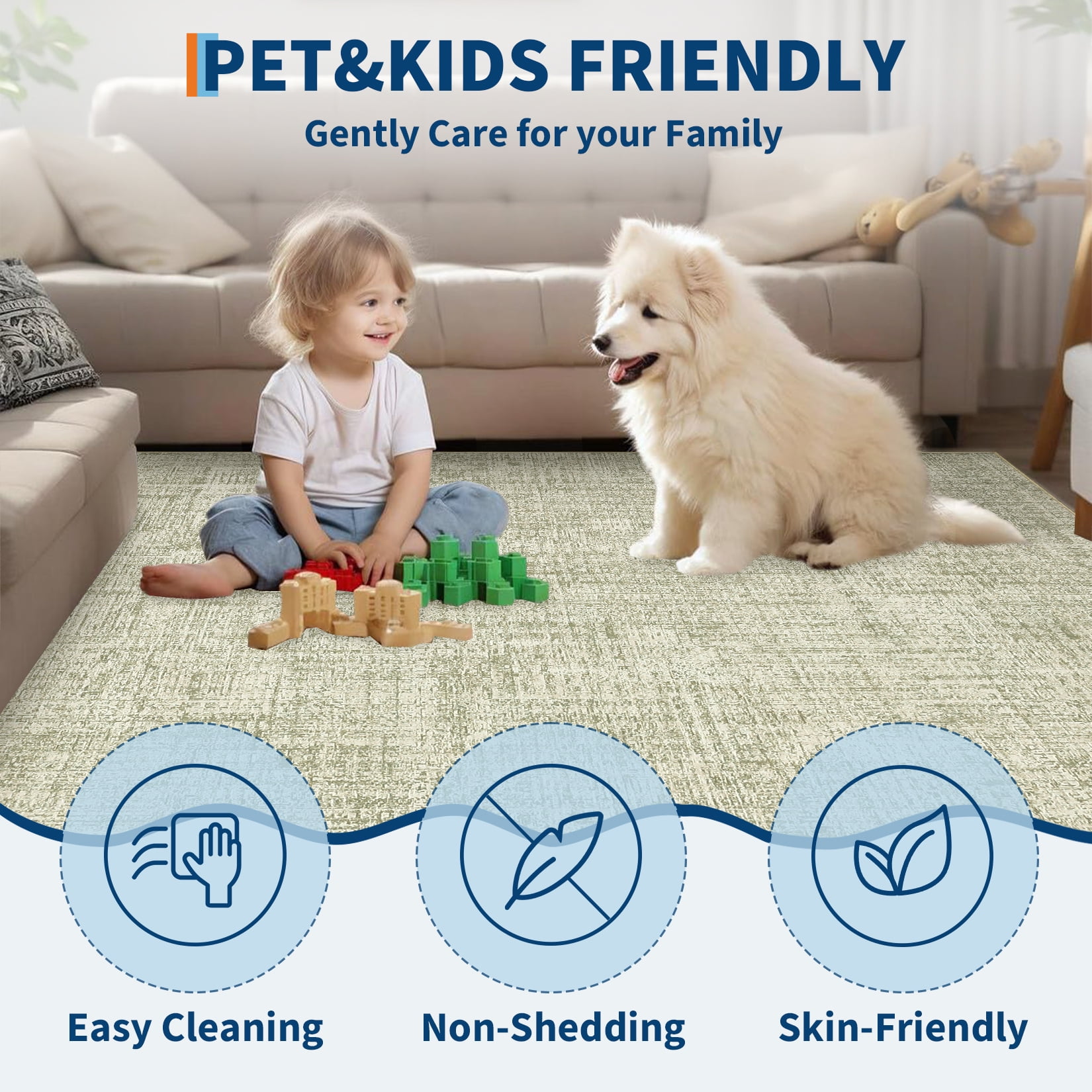 Area Rugs, Washable Large Rugs for Living Room Bedroom, Low Pile Soft Carpet, Modern Abstract Neutral Design, Non Slip & Non Shedding Foldable Floor Mats for Home Decor