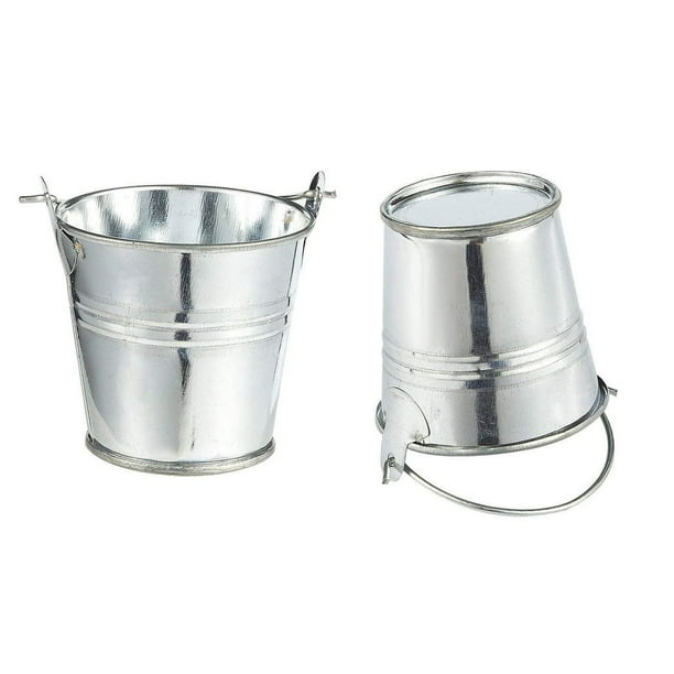 24-Pack Small Metal Buckets - 2-Inch Silver Mini Pails with Handles for Party Favors Candy Votive Candles Trinkets Small Plants